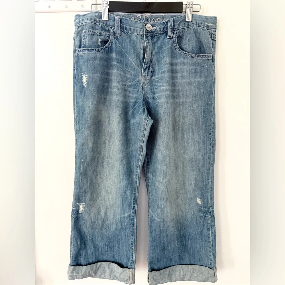 Gap Denim Jeans Boyfriend Pants Girls distressed Capri adjustable Waist 14 Plus